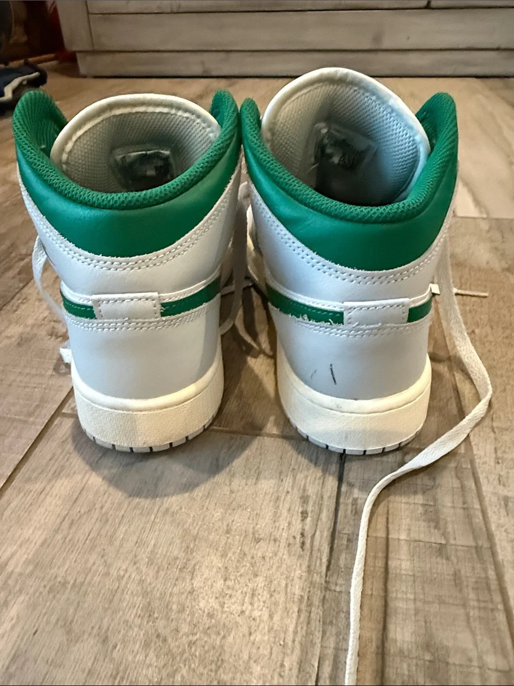 Jordan Kids White and Green High-Top Sneakers